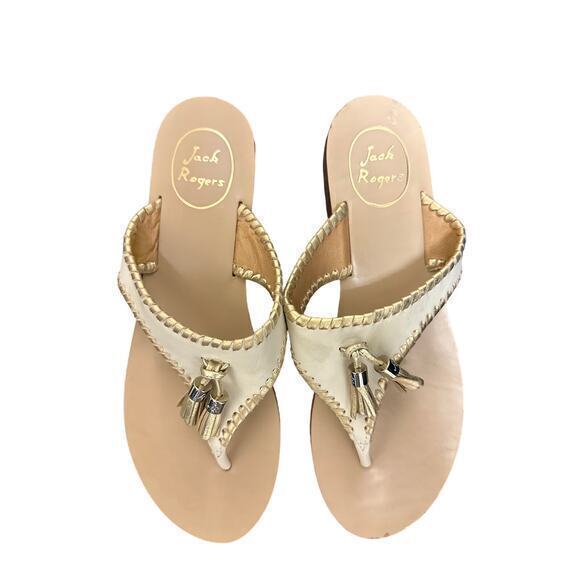 Jack Rogers Alana Thong Sandals in Ivory & Gold Size 9 - Picture 3 of 6